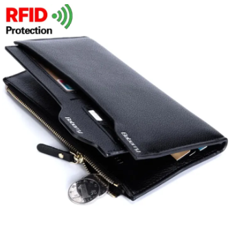 Premium Quality Bogessi Long Wallet for Men | Stylish Black Leather Wallet | Zipper Closure | Gift Box Packaging