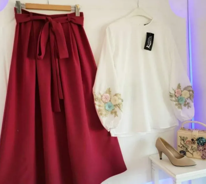 Eid Embroidery Work Two Piece Set Dubai Cherry Fabric Stylish Tops for Women