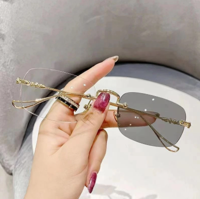 New Photochromic Anti Radiation Frameless Glasses For Women Men Rimless Transition Eyewear
