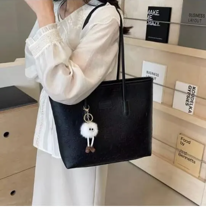 Doll Tote Bag Women PU Leather Large Capacity Zipper Shoulder Handbag