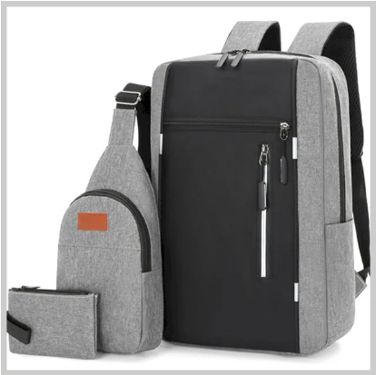 USB Rechargeable Business Laptop Backpack 3 Piece Set Multifunction Student School Bag