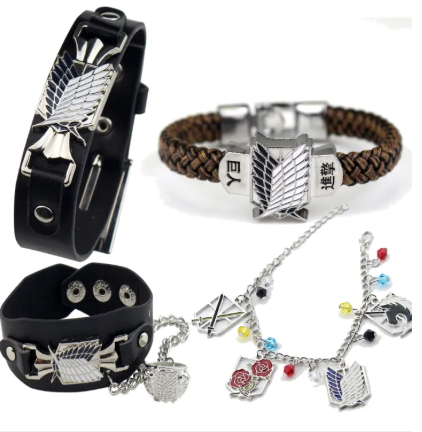 Anime Attack On Titan Charm Bracelet Shingeki No Kyojin Cosplay Leather Wristband