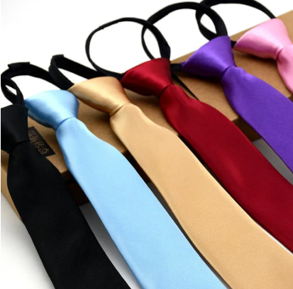 New Pre-tied Neck Tie for Girls Boys Kids Skinny Zipper Lazy Tie Red Slim Narrow Party Tie
