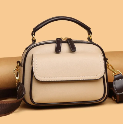 Women PU Leather Handbag Small Shoulder Tote Bag Fashion Lady Purse Apricot