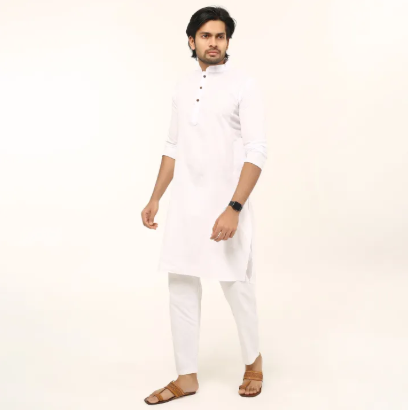 Men Stylish Semi Long Punjabi Casual Solid Color Panjabi Bangladesh Made