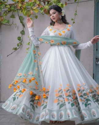 Linen Embroidery Work Gown Three Piece for Women – Readymade Stylish Party Shalwar Kameez