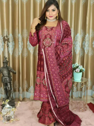 New Exclusive Linen Ready Made Skin Print Garara Dress Three Piece for Girls & Women