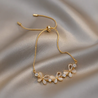 Rhinestone Bracelet Gold Adjustable Stars Flower Charm Wedding Bangle for Women