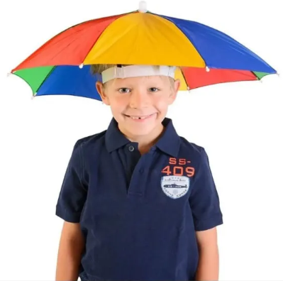 Head Umbrella Hat Hands Free Foldable Rain & Sun Protection Cap for Kids & Adults