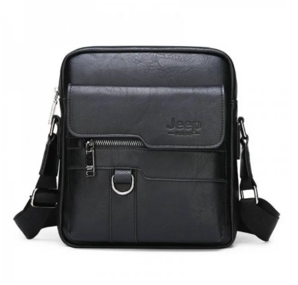 Men’s Crossbody Shoulder Bag JEEP BULUO Split Leather Messenger Bag Black